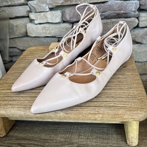 Halogen Shoes Womens 8 M Flats Pointy Toe Blush Leather Tie Ankle Wrap Fashion